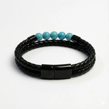 'Ocean Edge' Leather & Turquoise Cuff For Men
