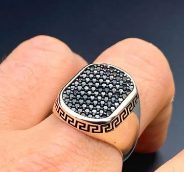 Midnight Greek Key Signet Ring For Men