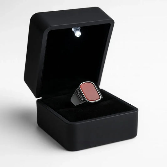 Red Agate Greek Key Signet Ring For Men