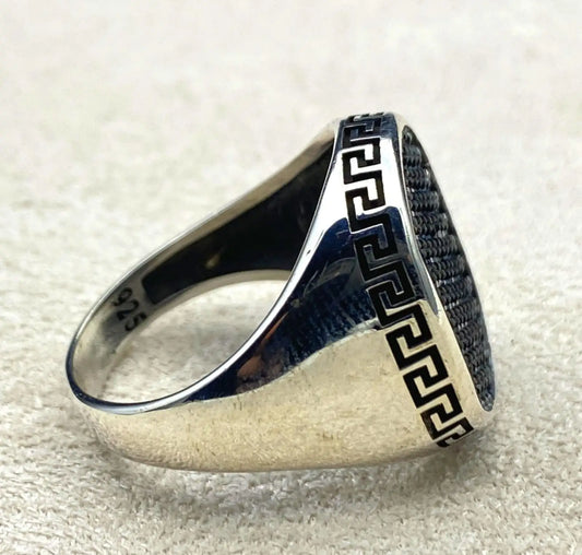 Midnight Greek Key Signet Ring For Men