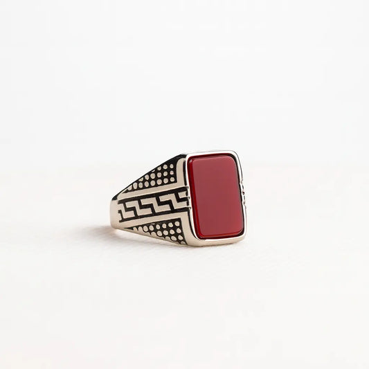 Red Agate Greek Key Signet Ring variant 2 Men