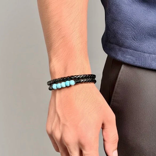 'Ocean Edge' Leather & Turquoise Cuff For Men