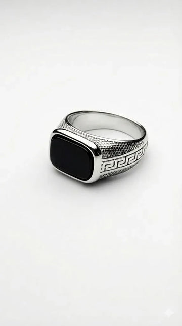 Silver Onyx Greek Ring For Men
