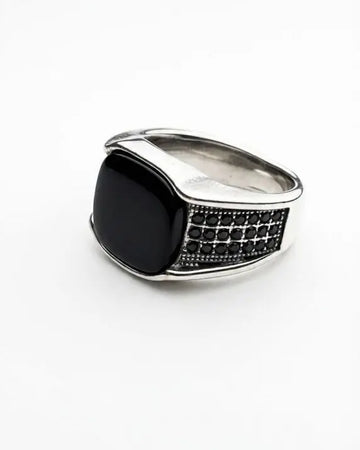 Rhodium plated black Onyx Ring For Men