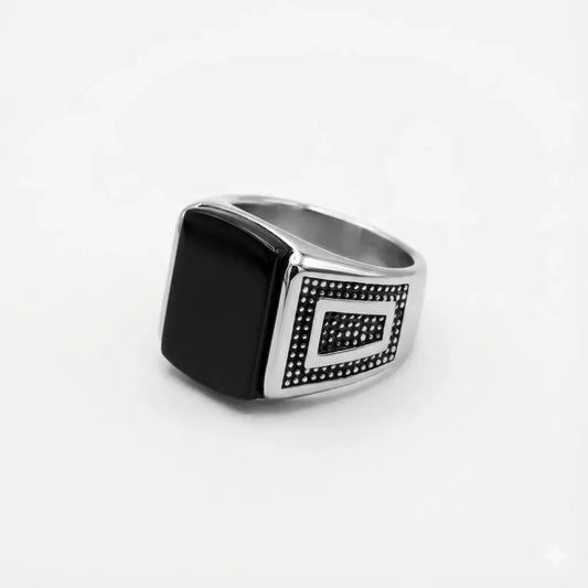Onyx Square Sterling Ring For Men
