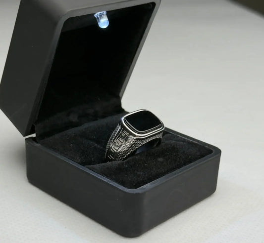 Silver Onyx Greek Ring For Men