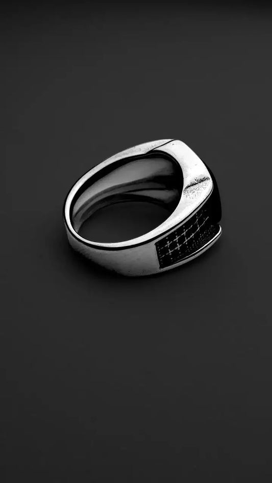 Rhodium plated black Onyx Ring For Men