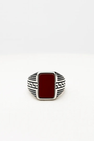 Red Agate Greek Key Signet Ring variant 2 Men