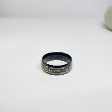 Greek Wave Design Black Silver Ring For Men