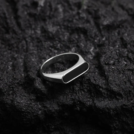 Urban Crown Stainless Steel Ring Black Stone