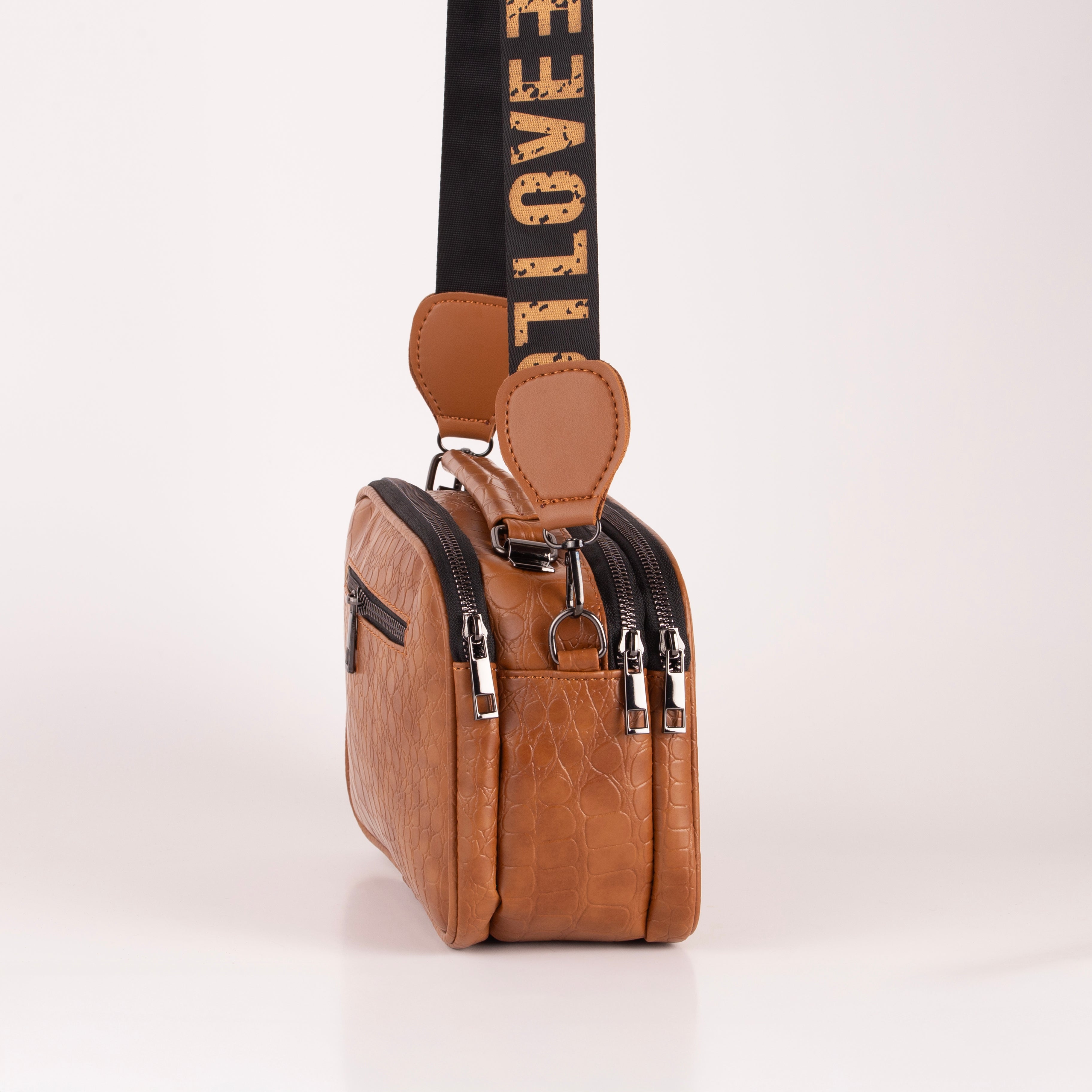 Croco Trizip Crossbody Bag