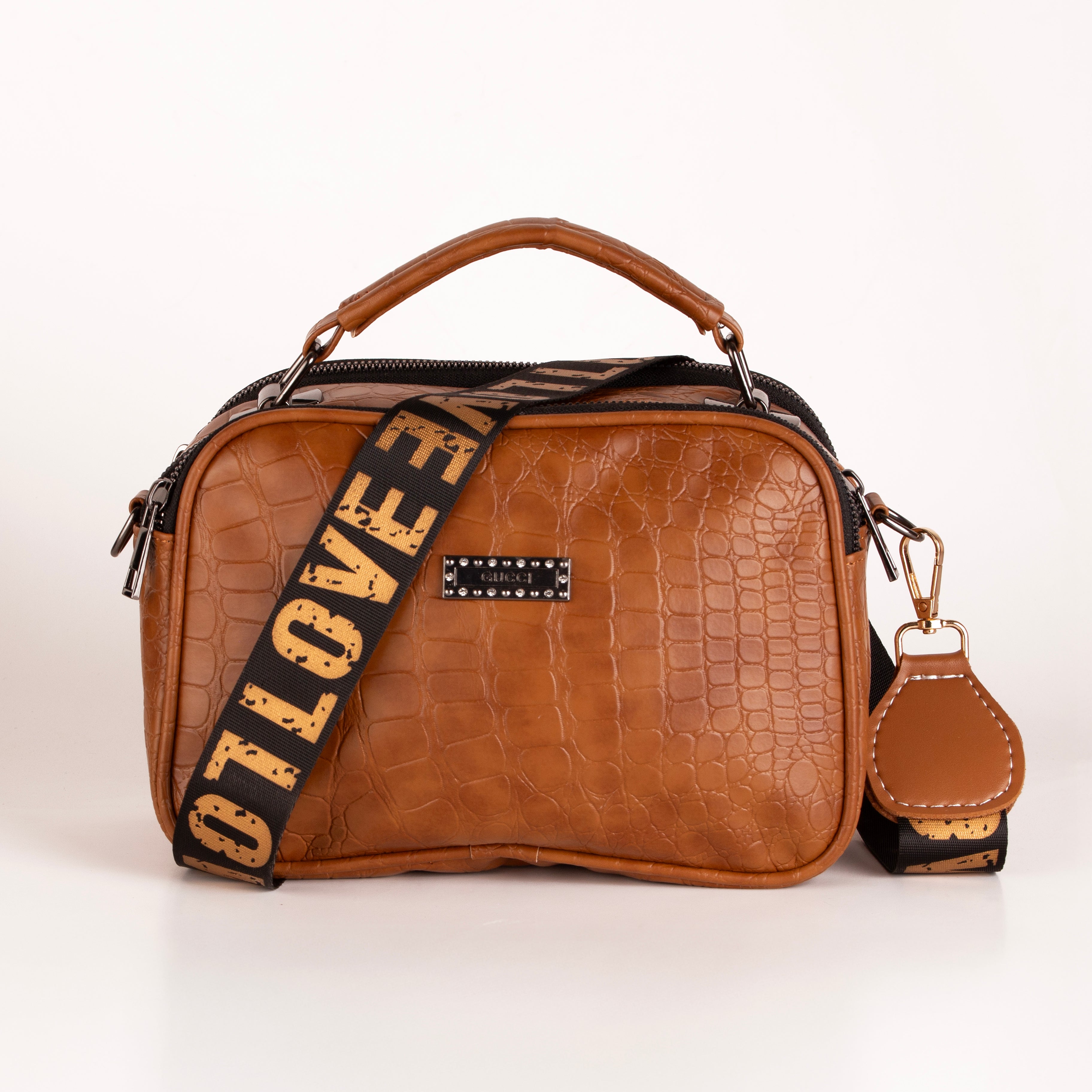 Croco Trizip Crossbody Bag