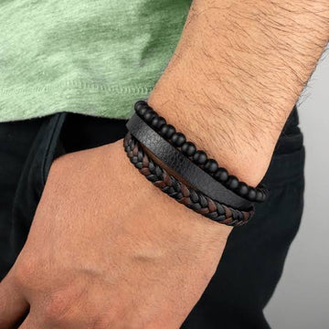 brown & Black Bead & Braid Cuff For Men