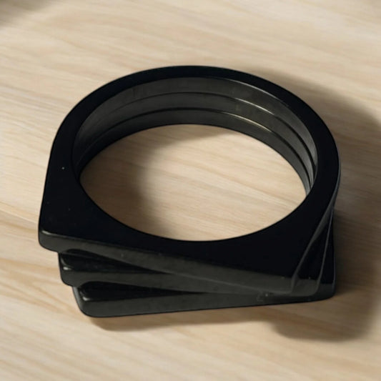 triple steps signet ring (black) Men