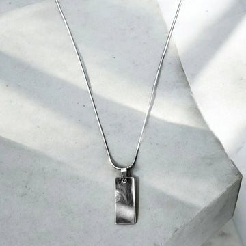 Minimalist Silver Bar Pendant Necklace Men