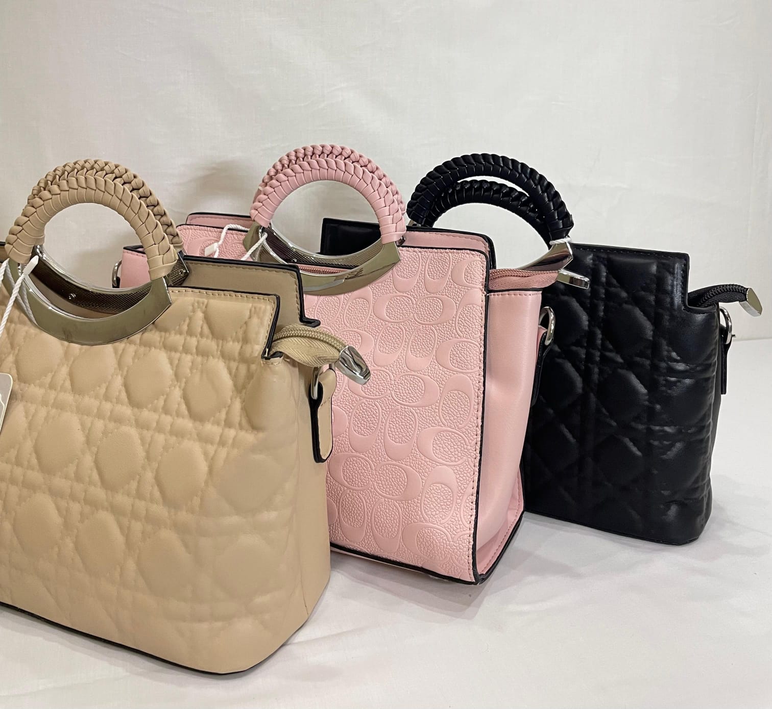 Beige Satchel Leather Handbag for Women