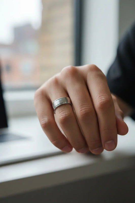 Silver titanium edge Ring Men